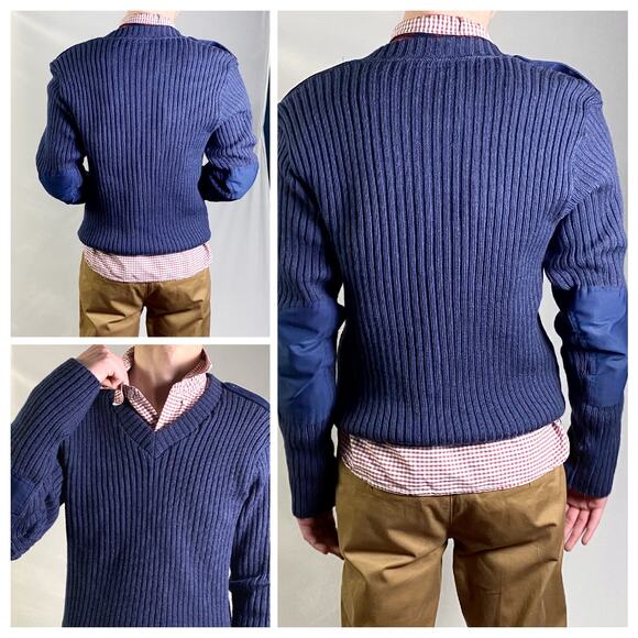 Blue Gray Military Pullover Wool Military Tactical Ribbed Sweater Sz M/L - Picture 4 of 9